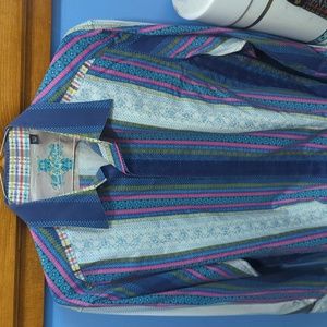 Robert Graham euc casual dress shirt flip cuffs , fine embroidery